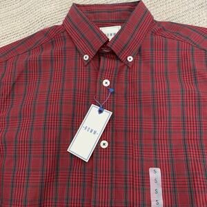 ROWM Shirt Mens Sz Small Red Plaid Long Sleeve Lightweight Button Up $49 NEW